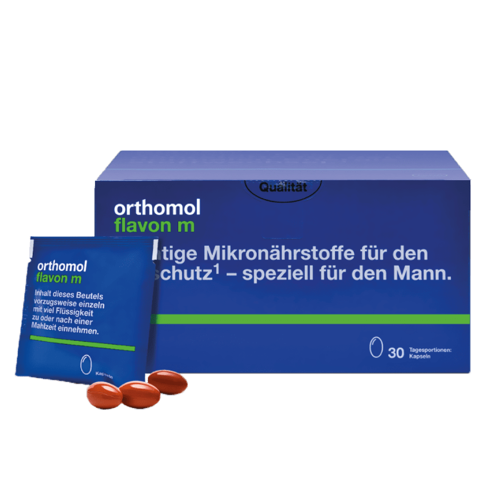 Витамины Flavon M 30 дней  капсулы при проблемах, связанных с предстательной железой. Orthomol 1 уп — фото №1