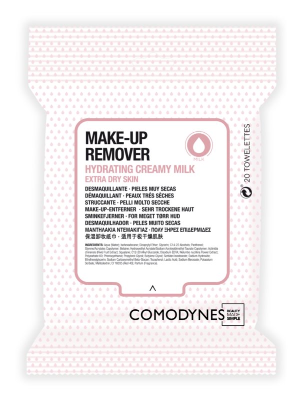 Серветки для очищення шкіри та демакіяжу з інтенсивним зволоженням для сухої шкіри Make-up Remover Extra Dry Skin Comodynes 1 уп — фото №1