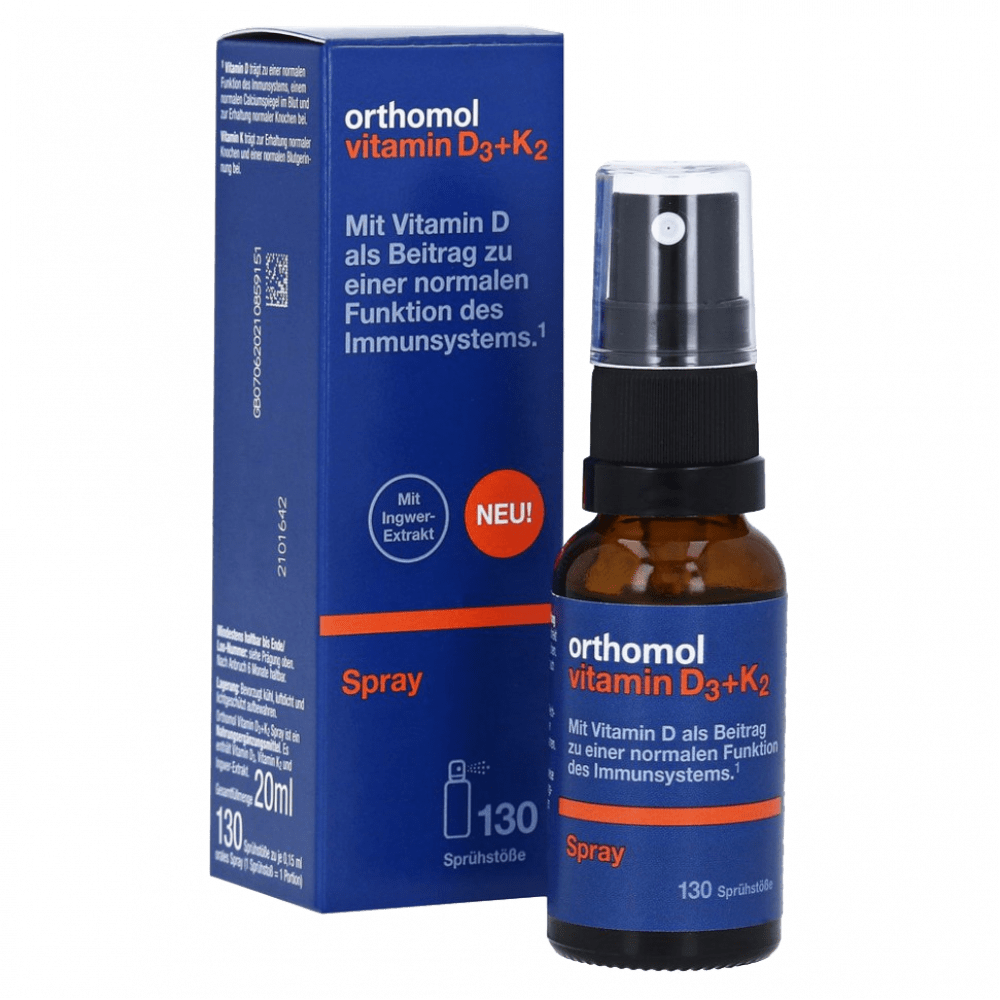 Вітамінний комплекс Vitamin D3 + K2 Spray (спрей для імунної системи та здоров’я кісток) Orthomol 20 мл — фото №1
