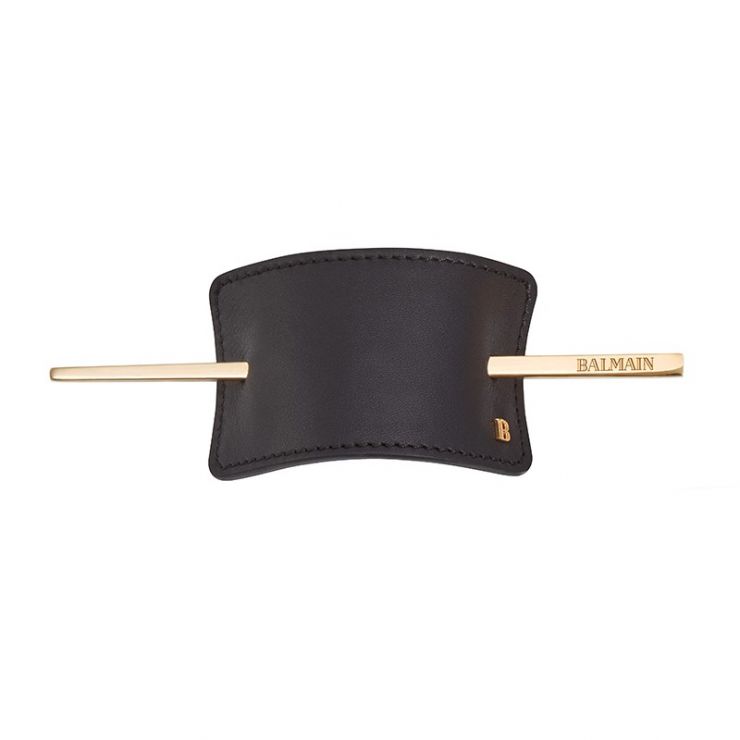 Заколка-затискач чорна шкіряна Balmain Leather Hair Barrette Black 1 шт — фото №1