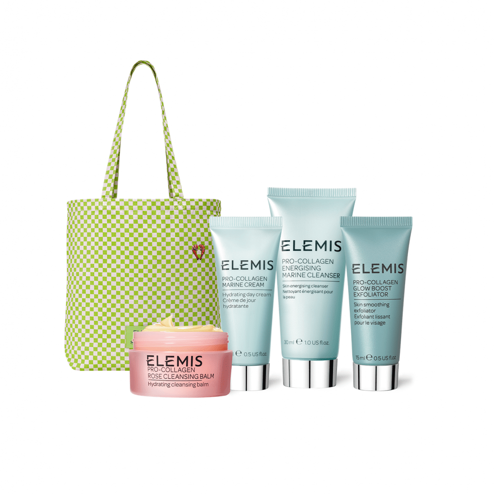 Стильный шопер Shrimps с 4-мя продуктами бестселлерами Elemis в тревел размере 20 г + 30 мл + 15 мл + 15 мл + 1 шт — фото №1