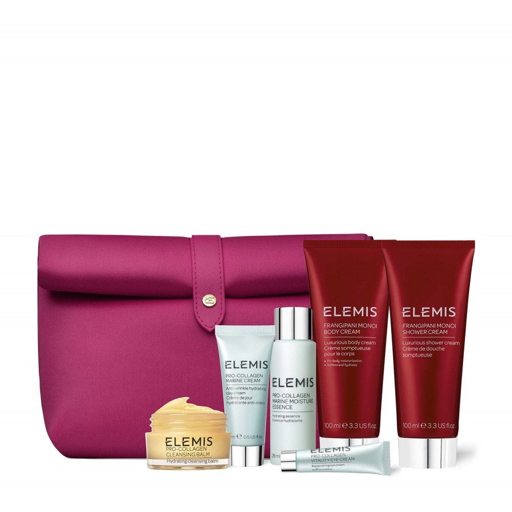 Колекція Фаворитів для обличчя та тіла у люкс косметичці Elemis Kit: The Essential Travel Collection 20 г + 28 мл + 4 мл + 15 мл + 100 мл + 100 мл + 1 шт — фото №1