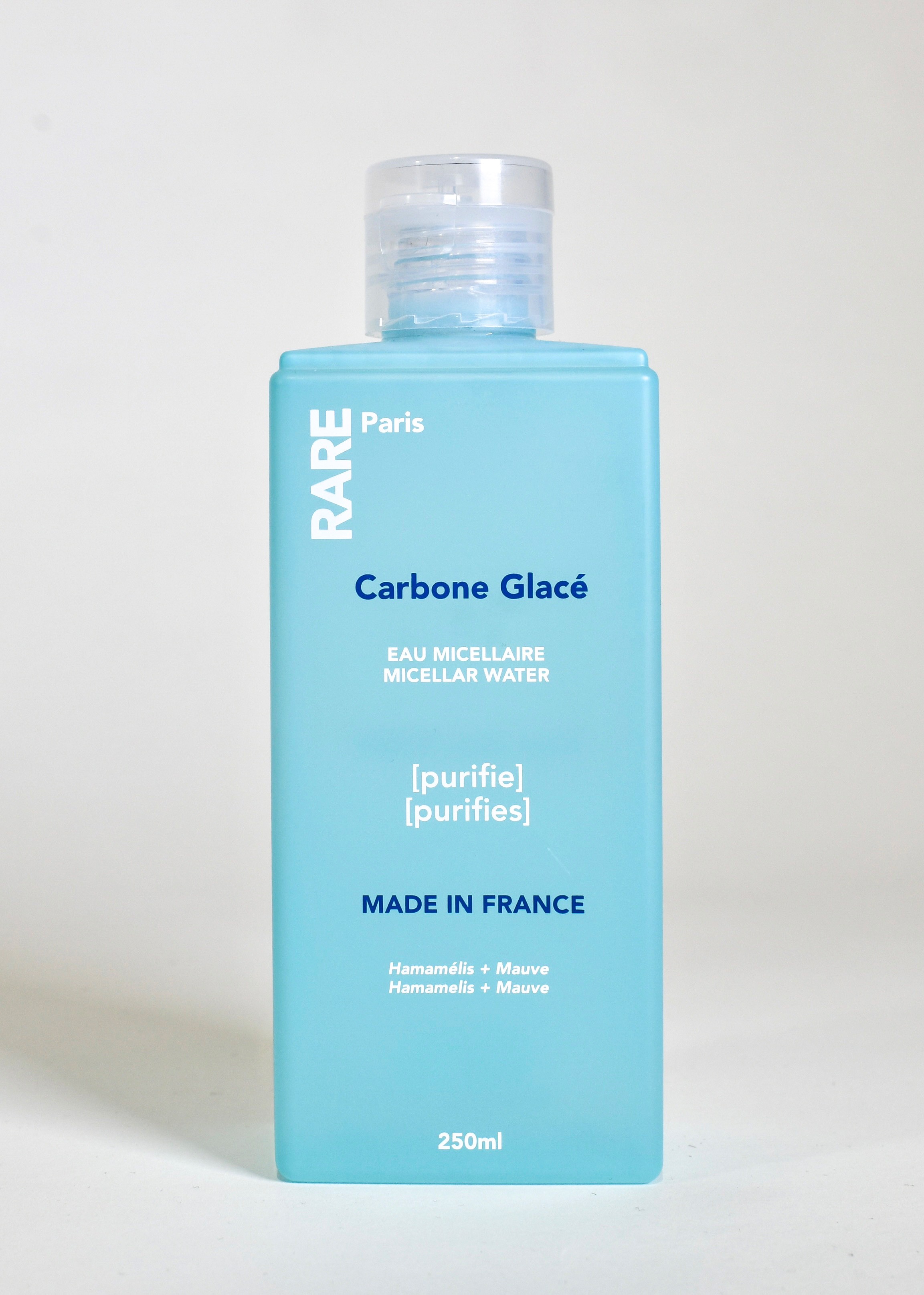 Мицеллярная вода с гамамелисом и экстрактом мальвы Carbone Glacé Purifying Micellar Water Rare Paris 250 мл — фото №2