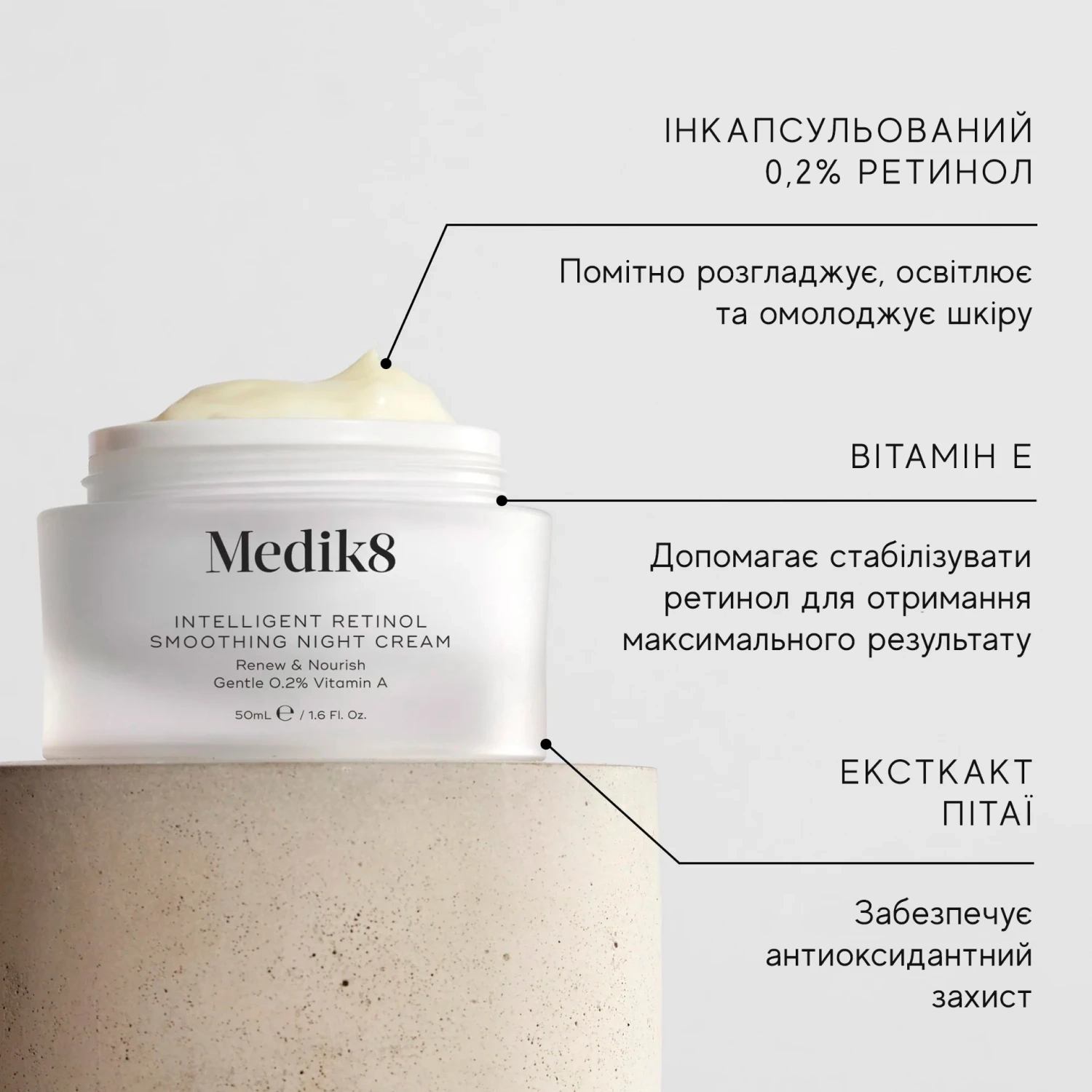 Відновлюючий та живильний нічний крем з 0,2% вітаміну А Medik8 Intelligent Retinol Smoothing Night Cream 50 мл — фото №3